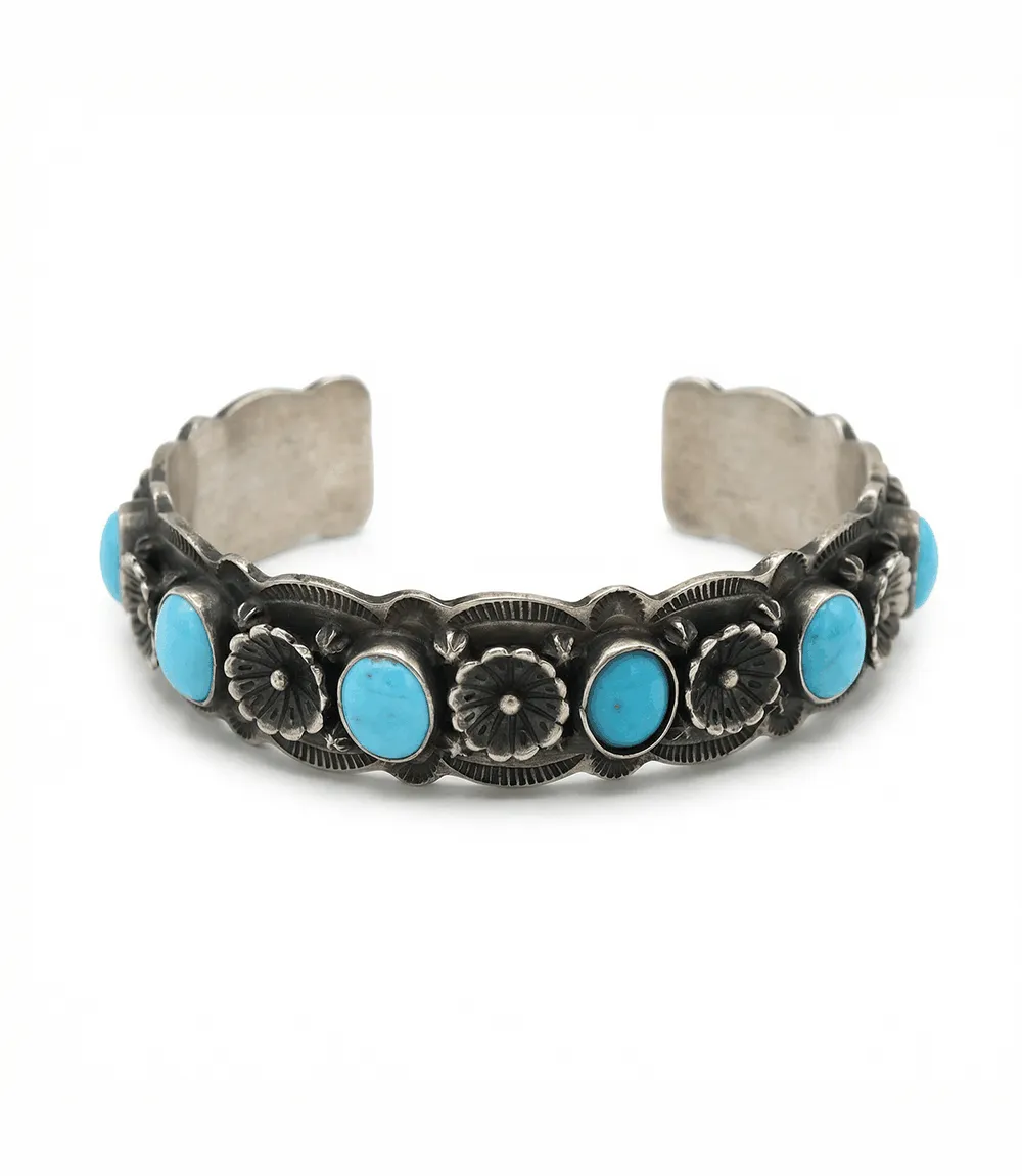 Turquoise & Sterling Silver Flower Cuff Bracelet sold by Karen Kane product image thumbnail 3