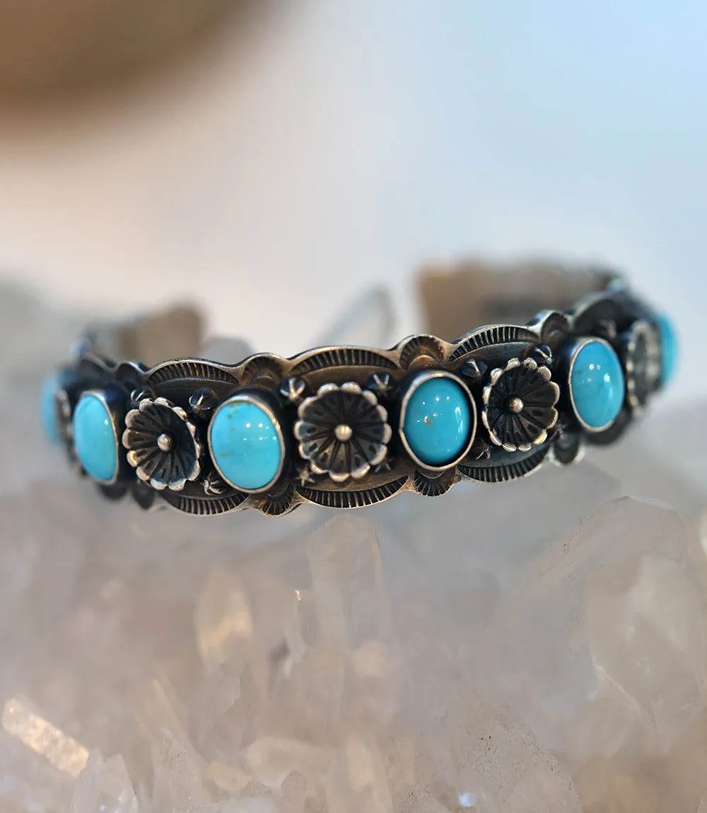 Turquoise & Sterling Silver Flower Cuff Bracelet sold by Karen Kane product image thumbnail 4