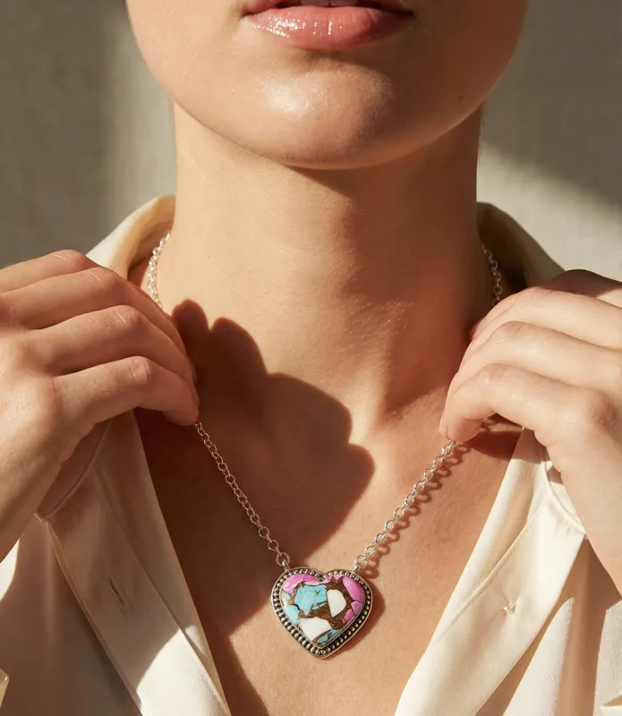 Cotton Candy Turquoise Heart Necklace made by Karen Kane