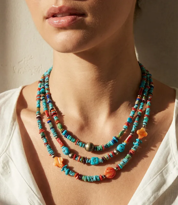 Triple Strand Spiny Oyster And Turquoise Necklace made by Karen Kane
