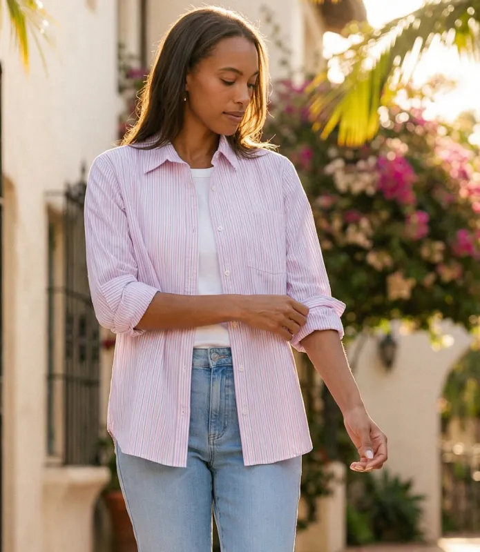 Stripe Long Sleeve Button-Up Shirt sold by Karen Kane