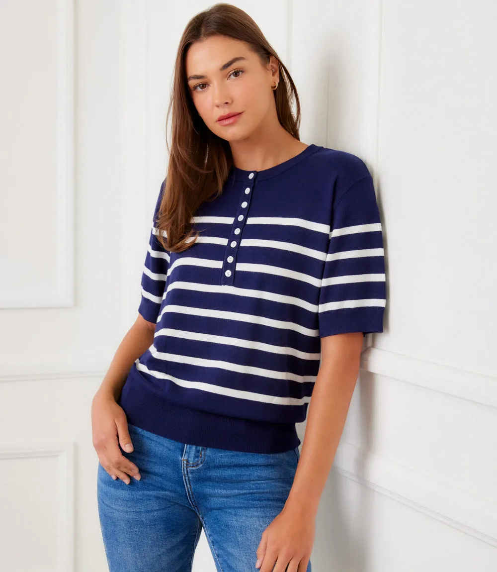Henley Stripe Sweater sold by Karen Kane