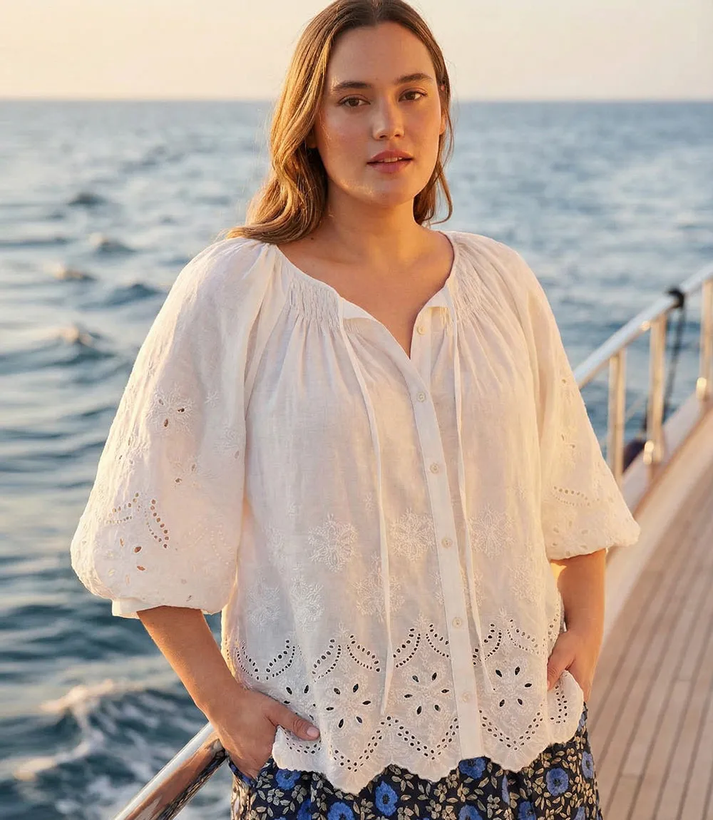 Plus Size Puff Sleeve Embroidered Top sold by Karen Kane product image thumbnail 3