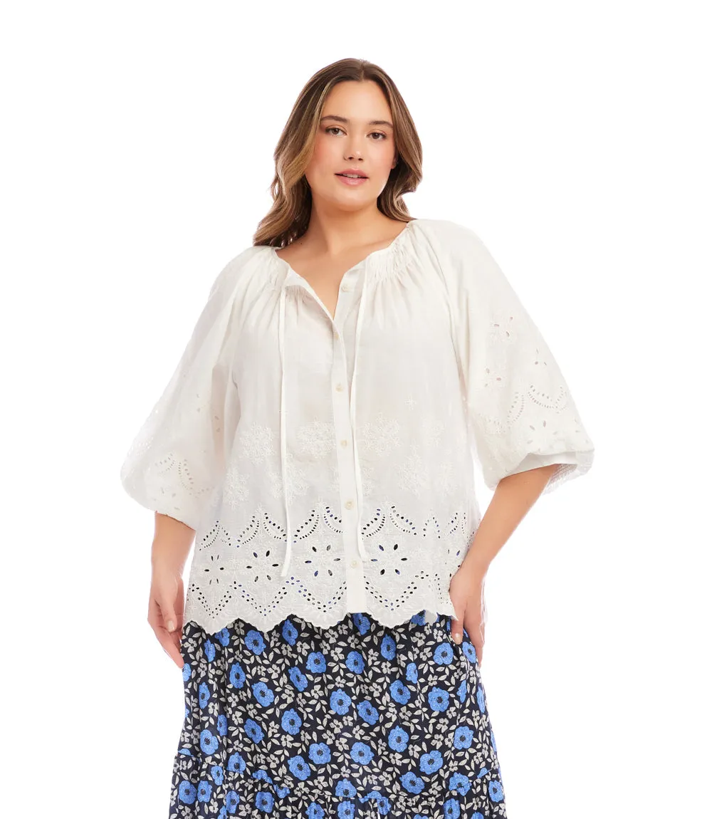 Plus Size Puff Sleeve Embroidered Top sold by Karen Kane product image thumbnail 4
