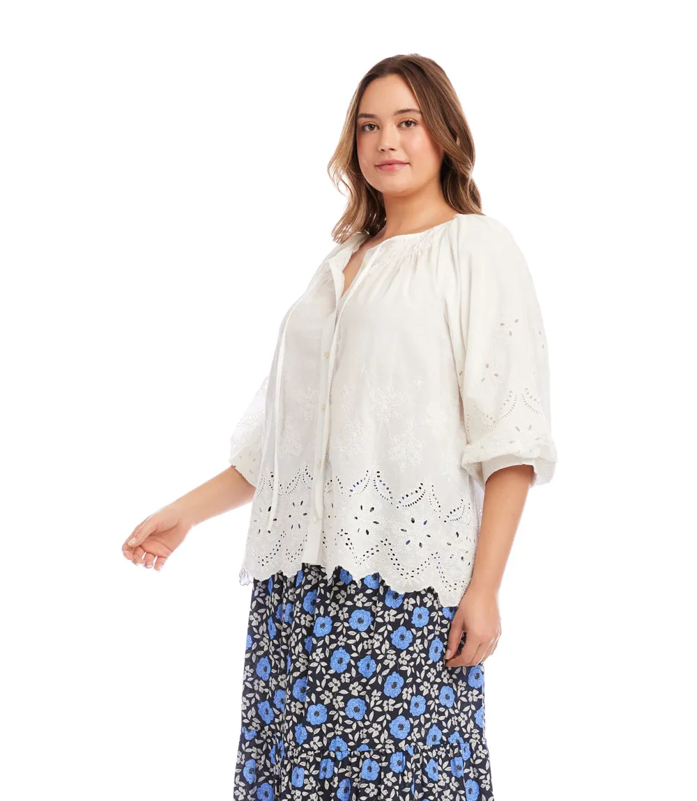 Plus Size Puff Sleeve Embroidered Top sold by Karen Kane product image thumbnail 5