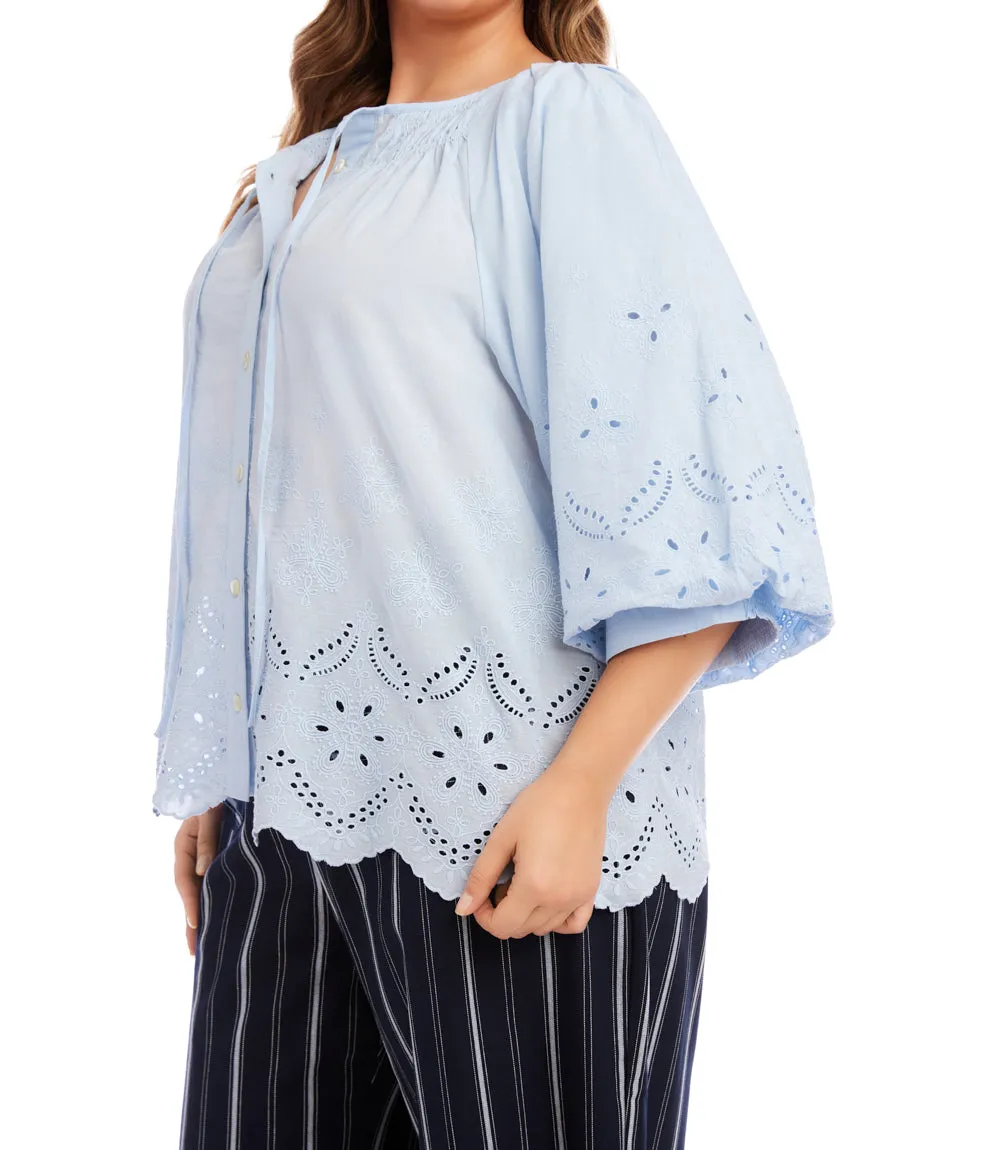 Plus Size Puff Sleeve Embroidered Top sold by Karen Kane product image thumbnail 5