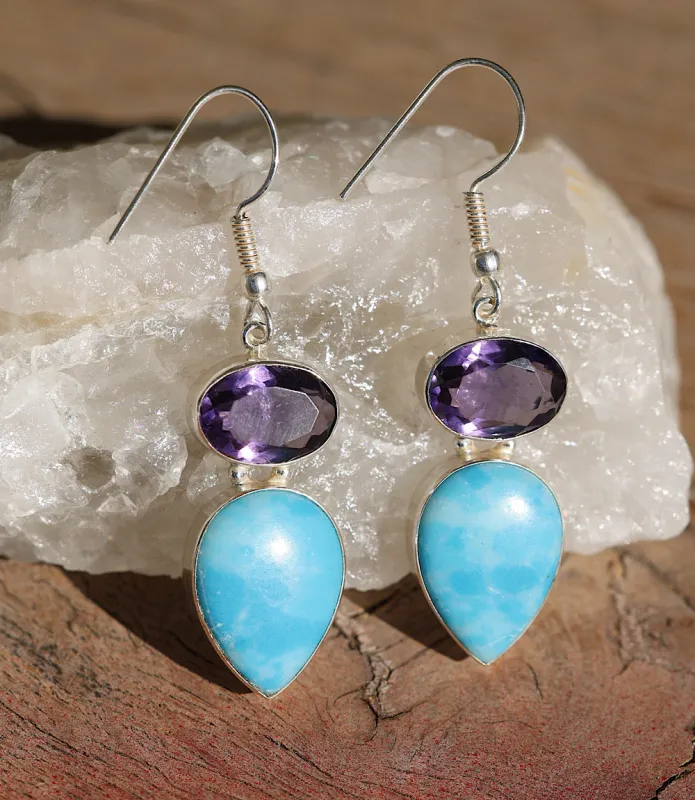 Larimar And Amethyst Drop Earrings sold by Karen Kane