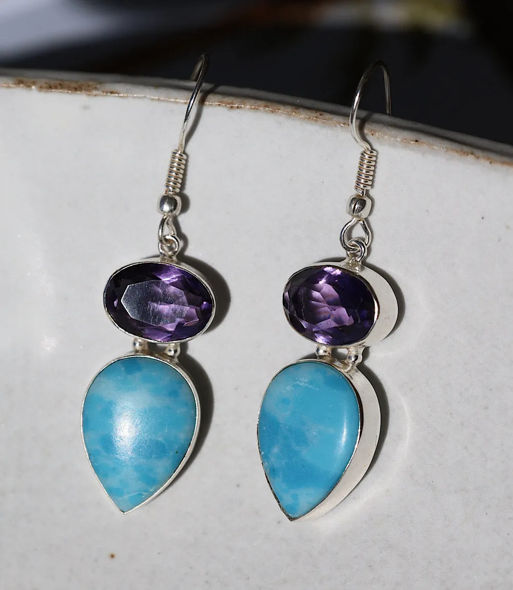 Larimar And Amethyst Drop Earrings sold by Karen Kane product image thumbnail 3