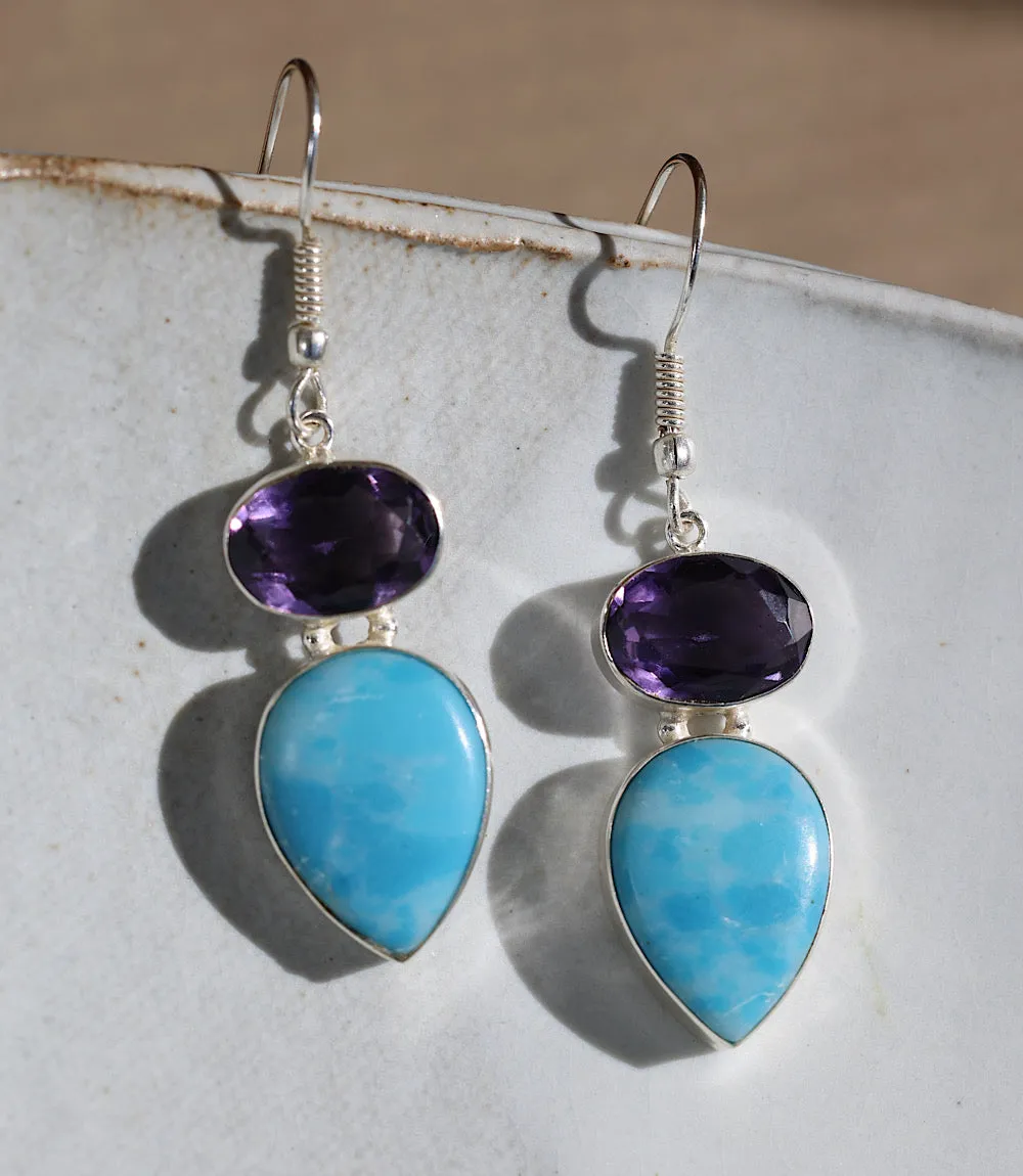 Larimar And Amethyst Drop Earrings sold by Karen Kane product image thumbnail 5