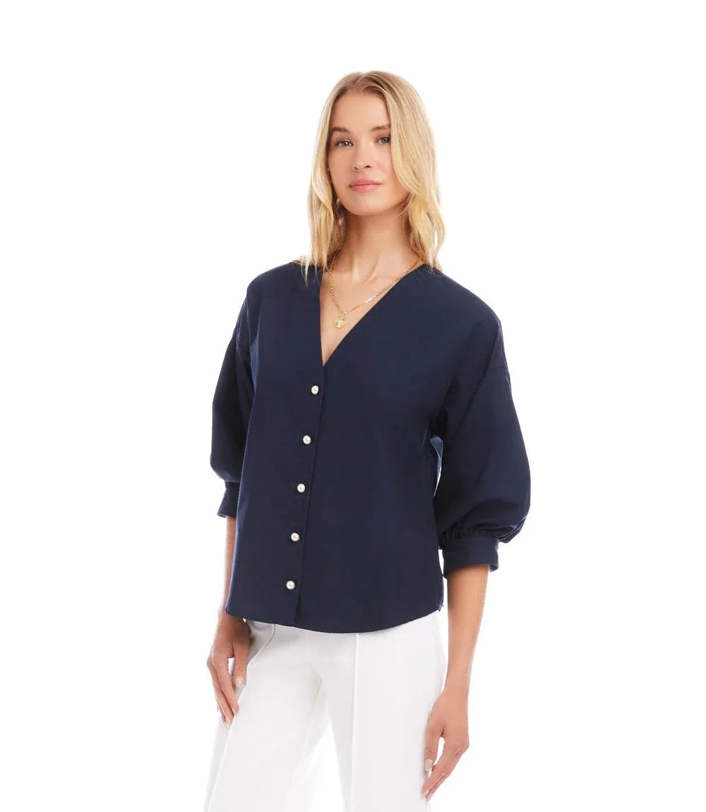 Lantern Sleeve Pearl Button Top sold by Karen Kane product image thumbnail 3