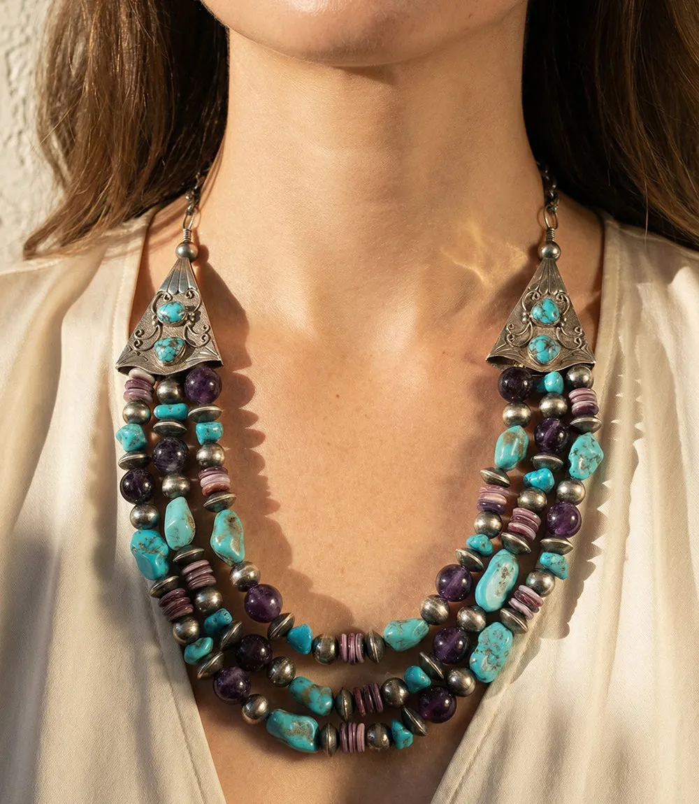 Spiny Oyster, Turquoise, Amethyst Strand Necklace sold by Karen Kane