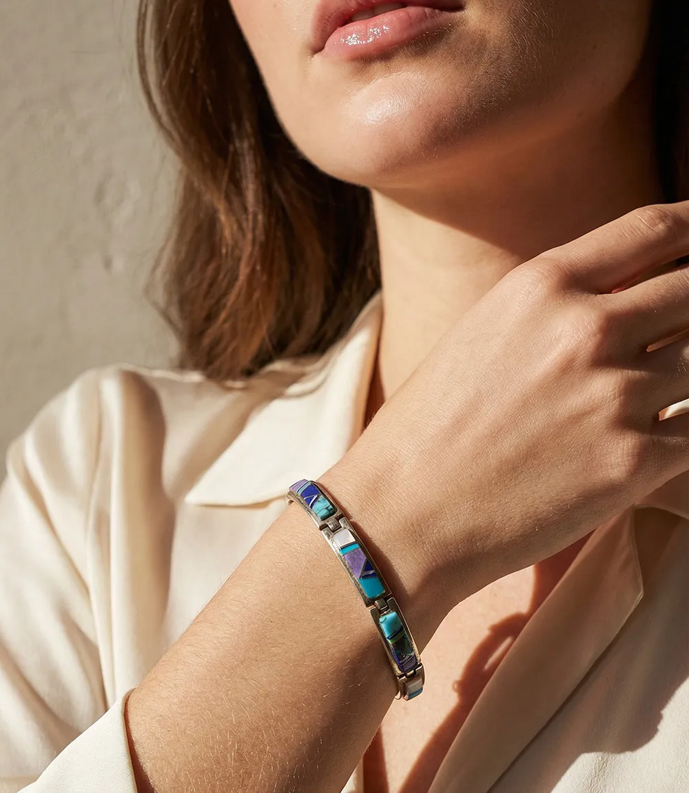 Turquoise & Multi Color Gemstone Inlay Bracelet sold by Karen Kane