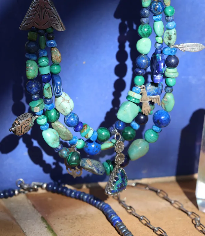 Turquoise, Lapis, Malachite, Multi Strand Necklace sold by Karen Kane