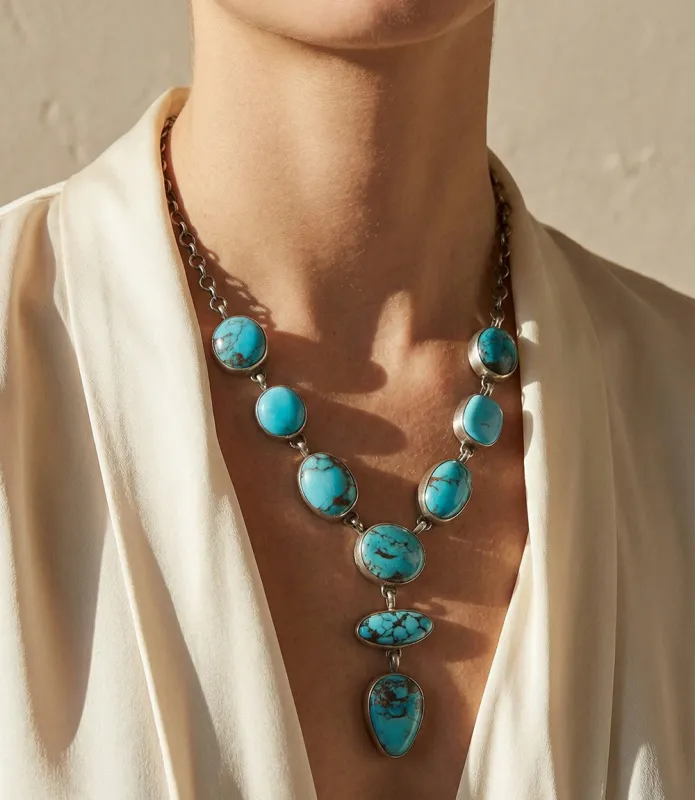 Egyptian Turquoise Lariat Necklace And Earring Set made by Karen Kane