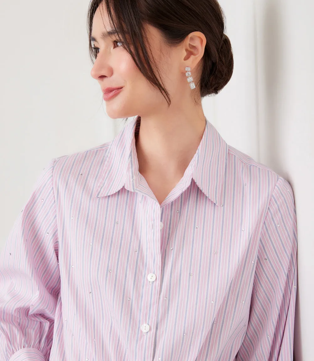 Stripe Blouson Sleeve Embellished Tie-Front Top sold by Karen Kane product image thumbnail 2