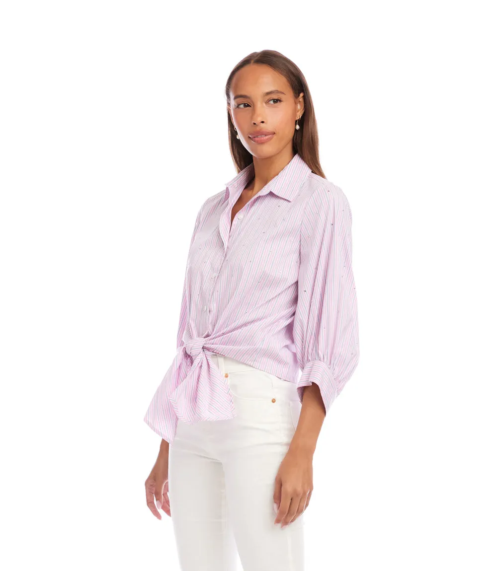 Stripe Blouson Sleeve Embellished Tie-Front Top sold by Karen Kane product image thumbnail 4