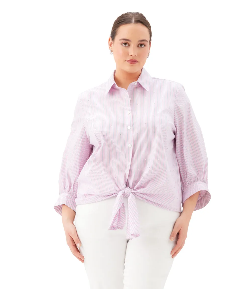 Plus Size Stripe Blouson Sleeve Embellished Tie-Front Top sold by Karen Kane product image thumbnail 2