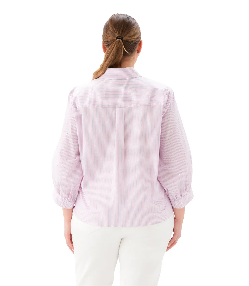 Plus Size Stripe Blouson Sleeve Embellished Tie-Front Top sold by Karen Kane product image thumbnail 4