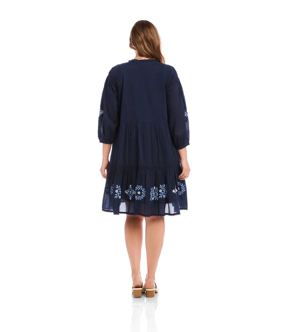 Plus Size Blouson Sleeve Embroidered Lace Trim Tiered Dress sold by Karen Kane product image thumbnail 4