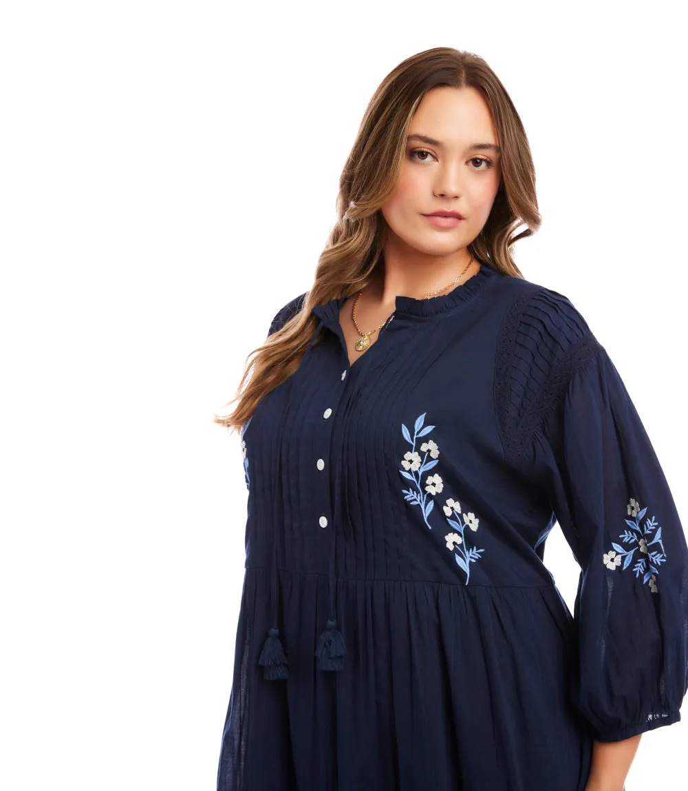 Plus Size Blouson Sleeve Embroidered Lace Trim Tiered Dress sold by Karen Kane product image thumbnail 5