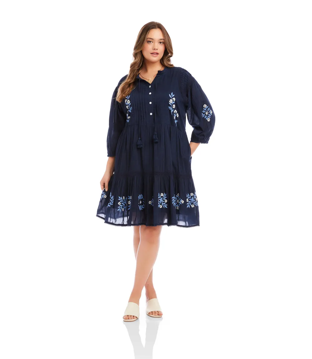 Plus Size Blouson Sleeve Embroidered Lace Trim Tiered Dress sold by Karen Kane product image thumbnail 2