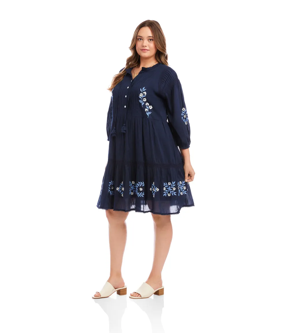 Plus Size Blouson Sleeve Embroidered Lace Trim Tiered Dress sold by Karen Kane product image thumbnail 3
