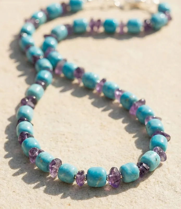 Larimar And Amethyst Beaded Necklace sold by Karen Kane
