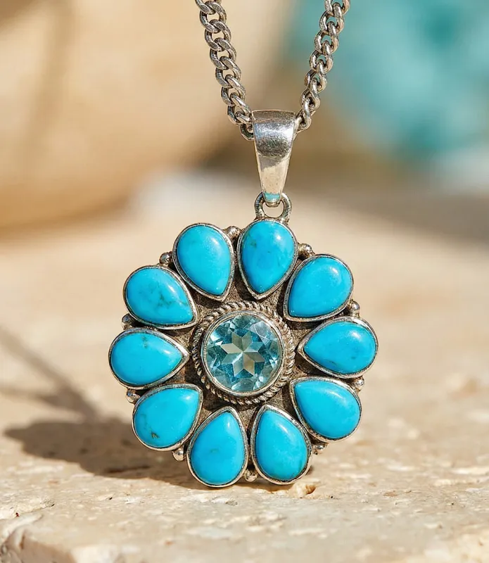 Turquoise And Blue Topaz Pendant Necklace sold by Karen Kane