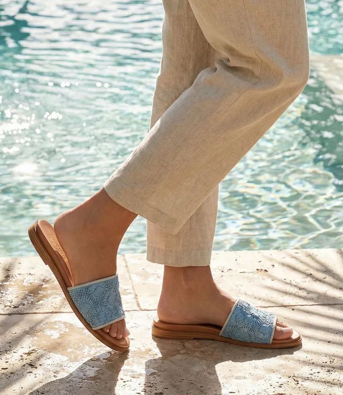 Seychelles Dakota Flower Raffia Slides sold by Karen Kane