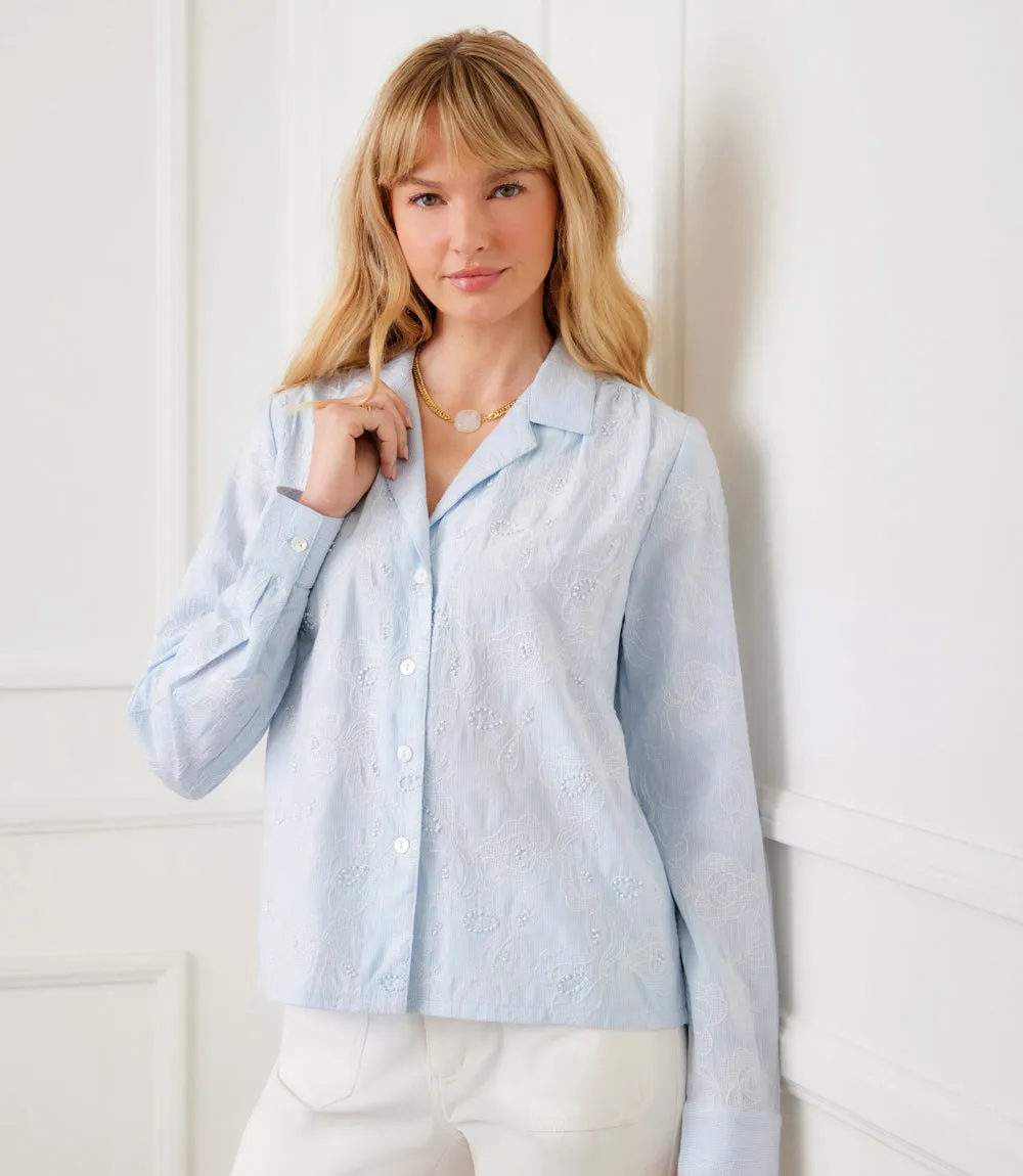 Petite Size Stripe Long Sleeve Embellished Button-Up Shirt sold by Karen Kane