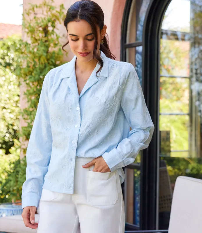 Stripe Long Sleeve Embellished Button-Up Shirt sold by Karen Kane