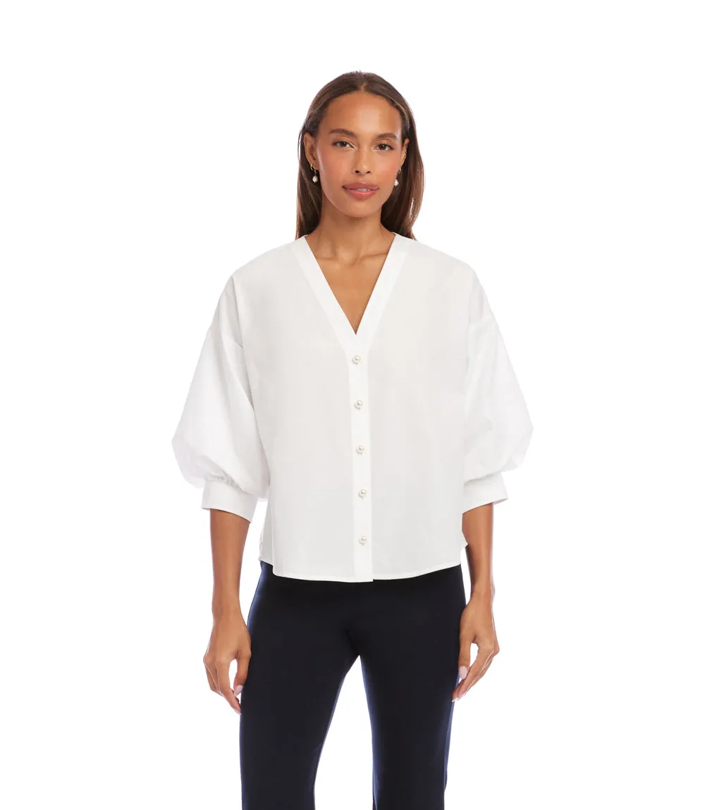 Petite Size Lantern Sleeve Pearl Button Top sold by Karen Kane product image thumbnail 3
