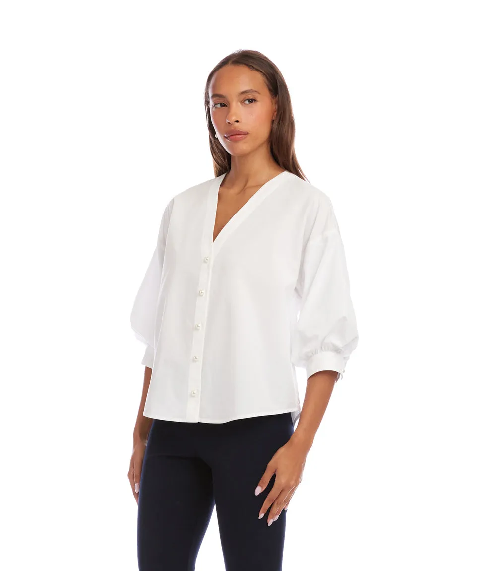 Petite Size Lantern Sleeve Pearl Button Top sold by Karen Kane product image thumbnail 4