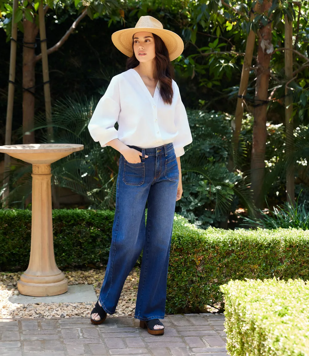 Petite Size Lantern Sleeve Pearl Button Top sold by Karen Kane product image thumbnail 2