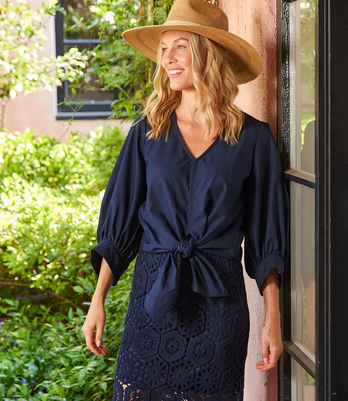 Blouson Sleeve Tie-Front Top made by Karen Kane