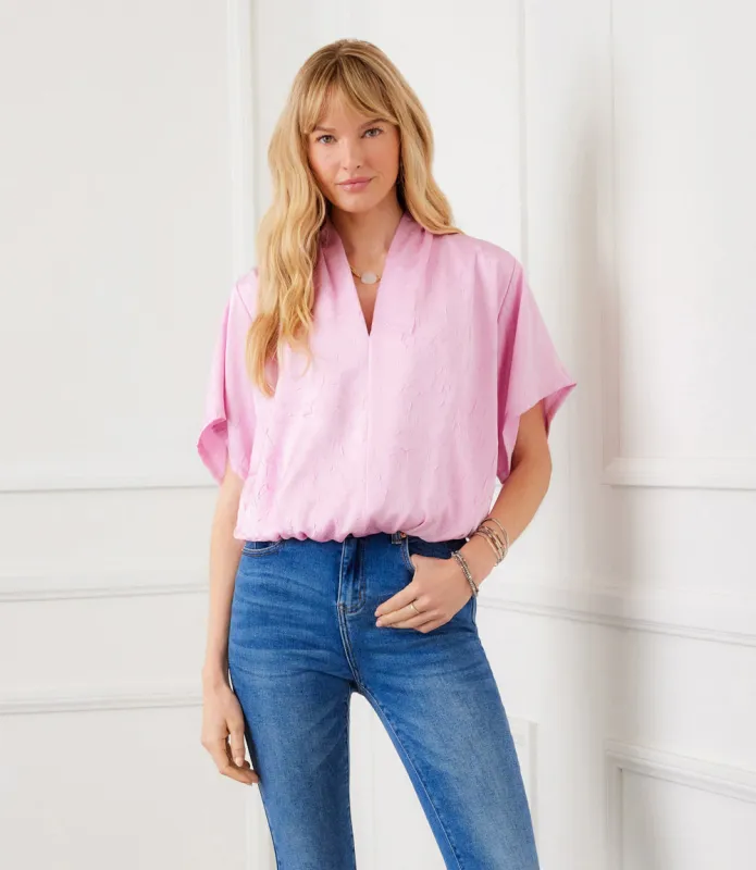 Petite Size Short Sleeve V-Neck Top made by Karen Kane