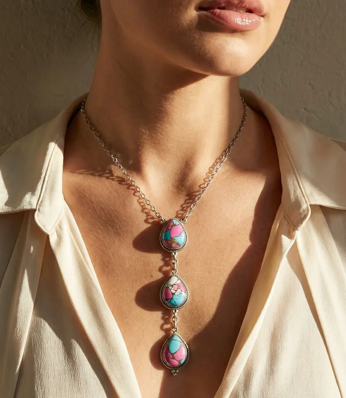 Cotton Candy Turquoise Triple Drop Necklace made by Karen Kane