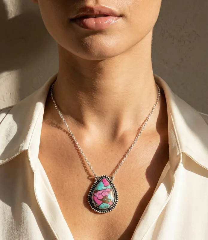 Cotton Candy Turquoise Teardrop Necklace made by Karen Kane