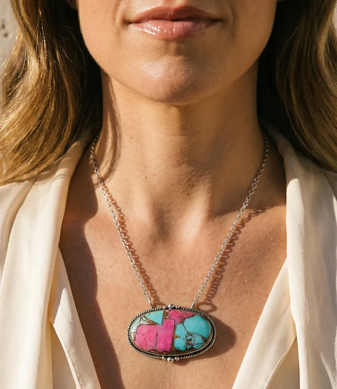 Cotton Candy Turquoise Oval Necklace made by Karen Kane