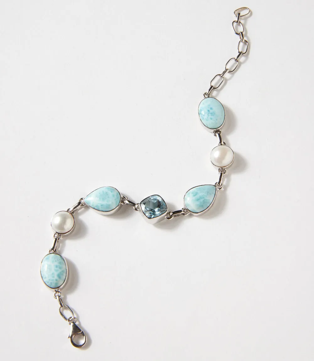 Larimar, Blue Topaz, Mother Of Pearl Link Bracelet sold by Karen Kane product image thumbnail 3