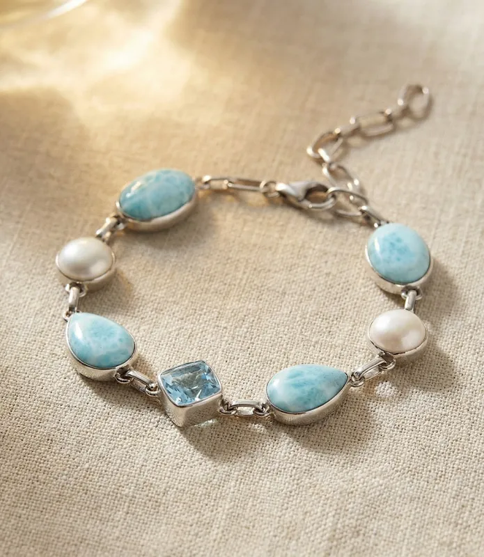 Larimar, Blue Topaz, Mother Of Pearl Link Bracelet sold by Karen Kane