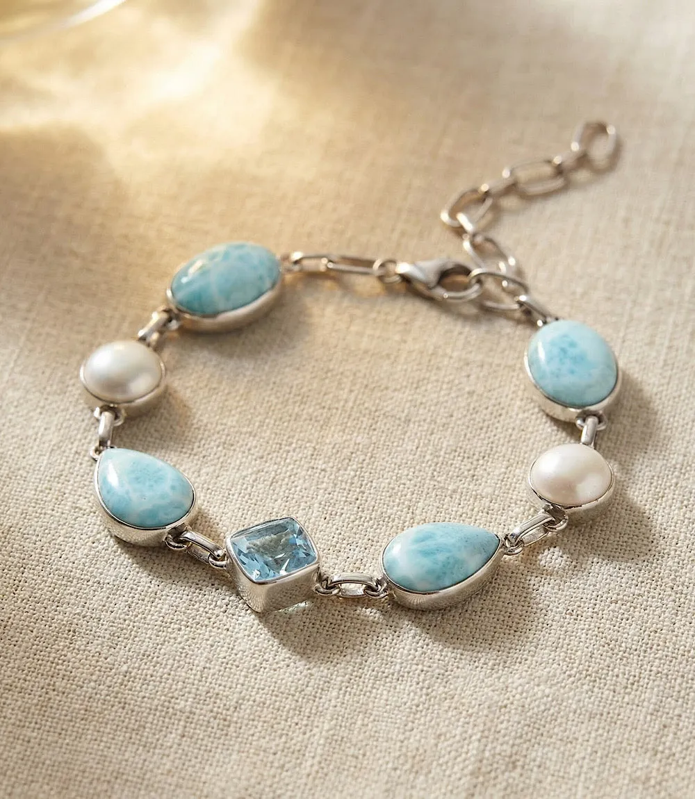 Larimar, Blue Topaz, Mother Of Pearl Link Bracelet sold by Karen Kane