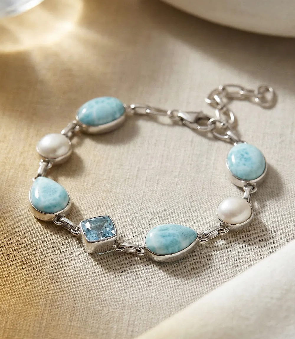 Larimar, Blue Topaz, Mother Of Pearl Link Bracelet sold by Karen Kane product image thumbnail 4
