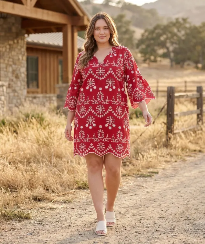 Plus Size Flare Sleeve Embroidered Dress made by Karen Kane