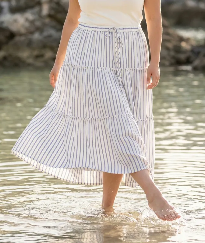 Plus Size Stripe Tiered Midi Skirt made by Karen Kane