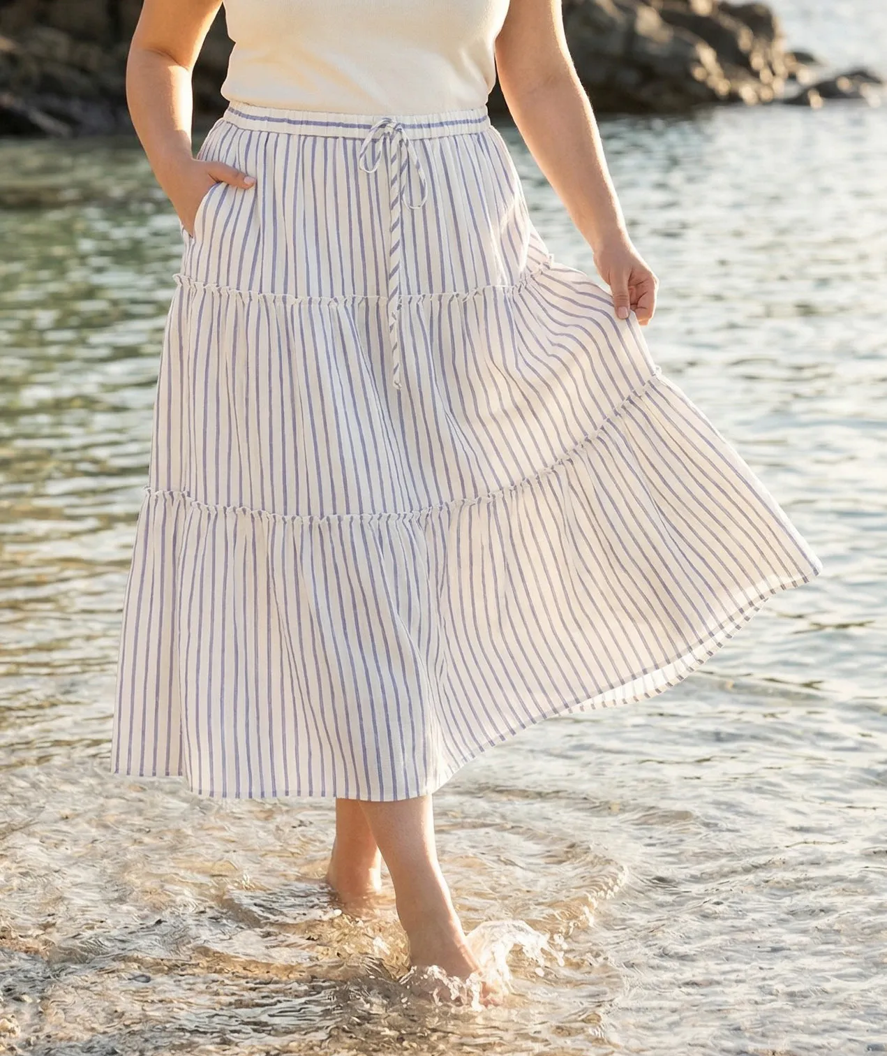 Plus Size Stripe Tiered Midi Skirt sold by Karen Kane product image thumbnail 5