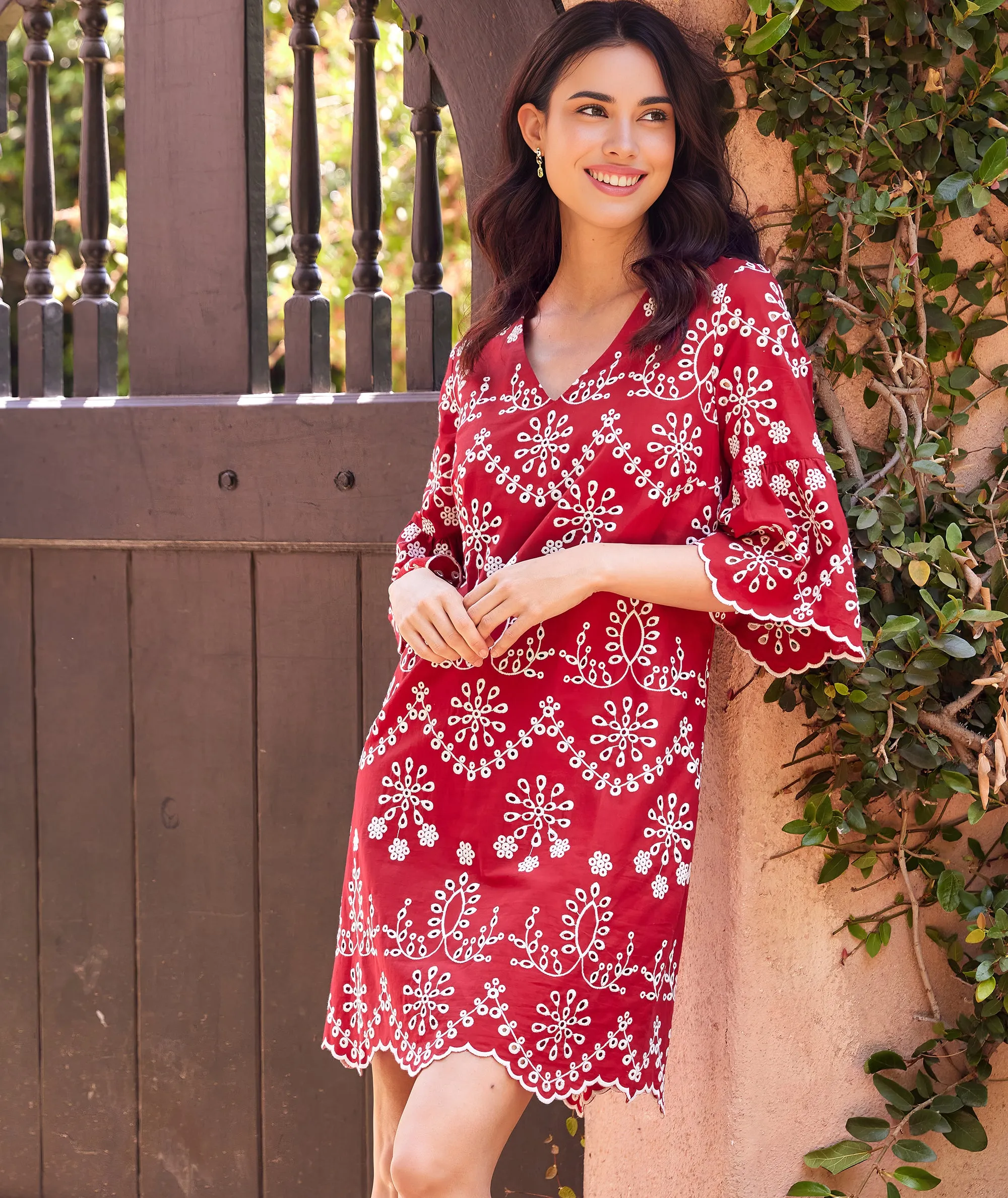 Flare Sleeve Embroidered Dress sold by Karen Kane