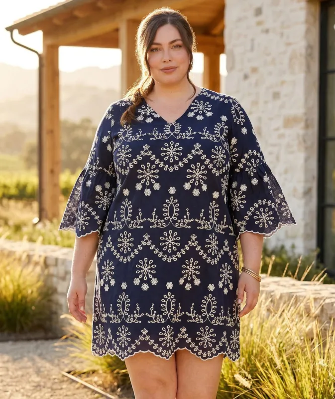 Plus Size Flare Sleeve Embroidered Dress made by Karen Kane