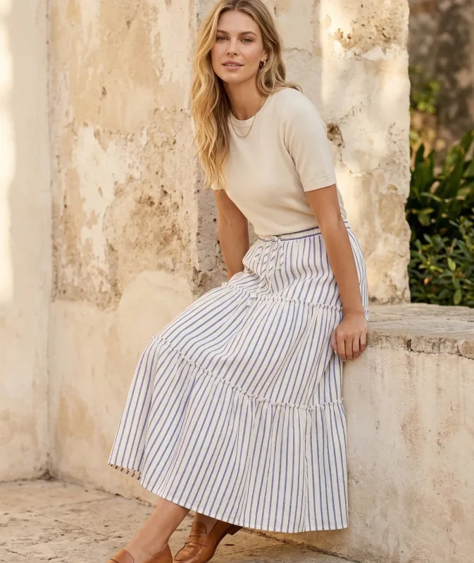 Petite Size Stripe Tiered Midi Skirt made by Karen Kane