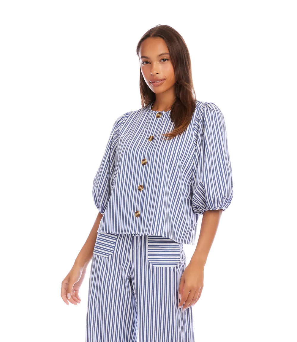 Stripe Puff Sleeve Button Front Top sold by Karen Kane product image thumbnail 3